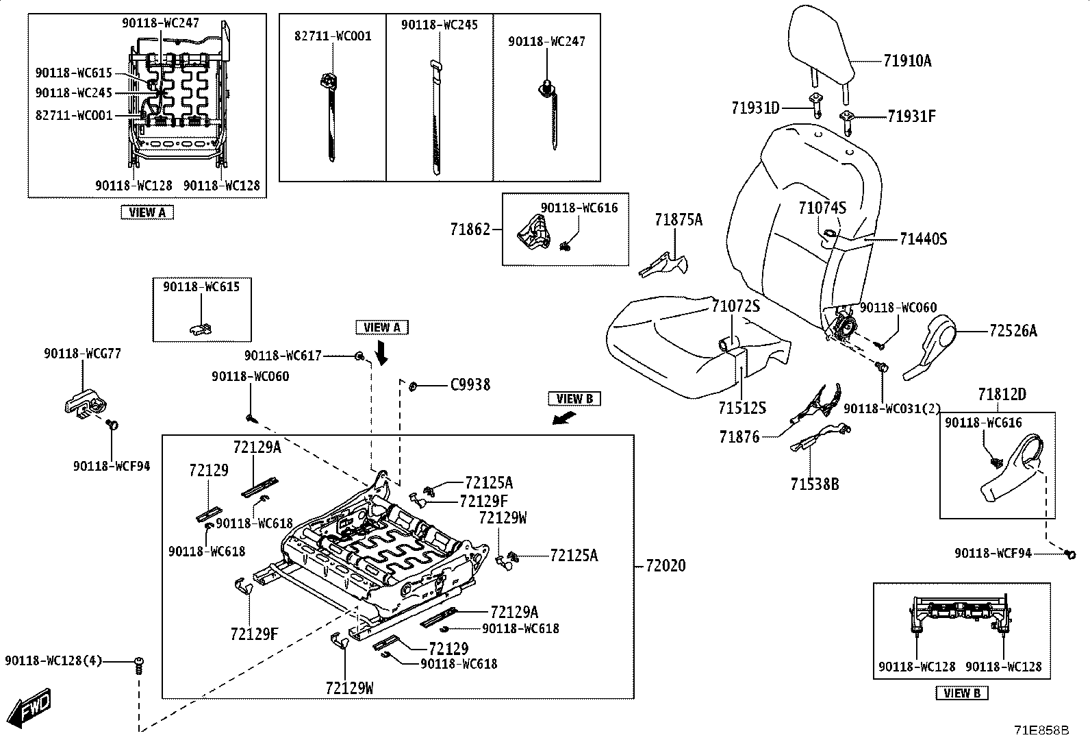 71512-WC006 PAD, FRONT SEAT CUSHION, RH(FOR SEPARATE TYPE) product image