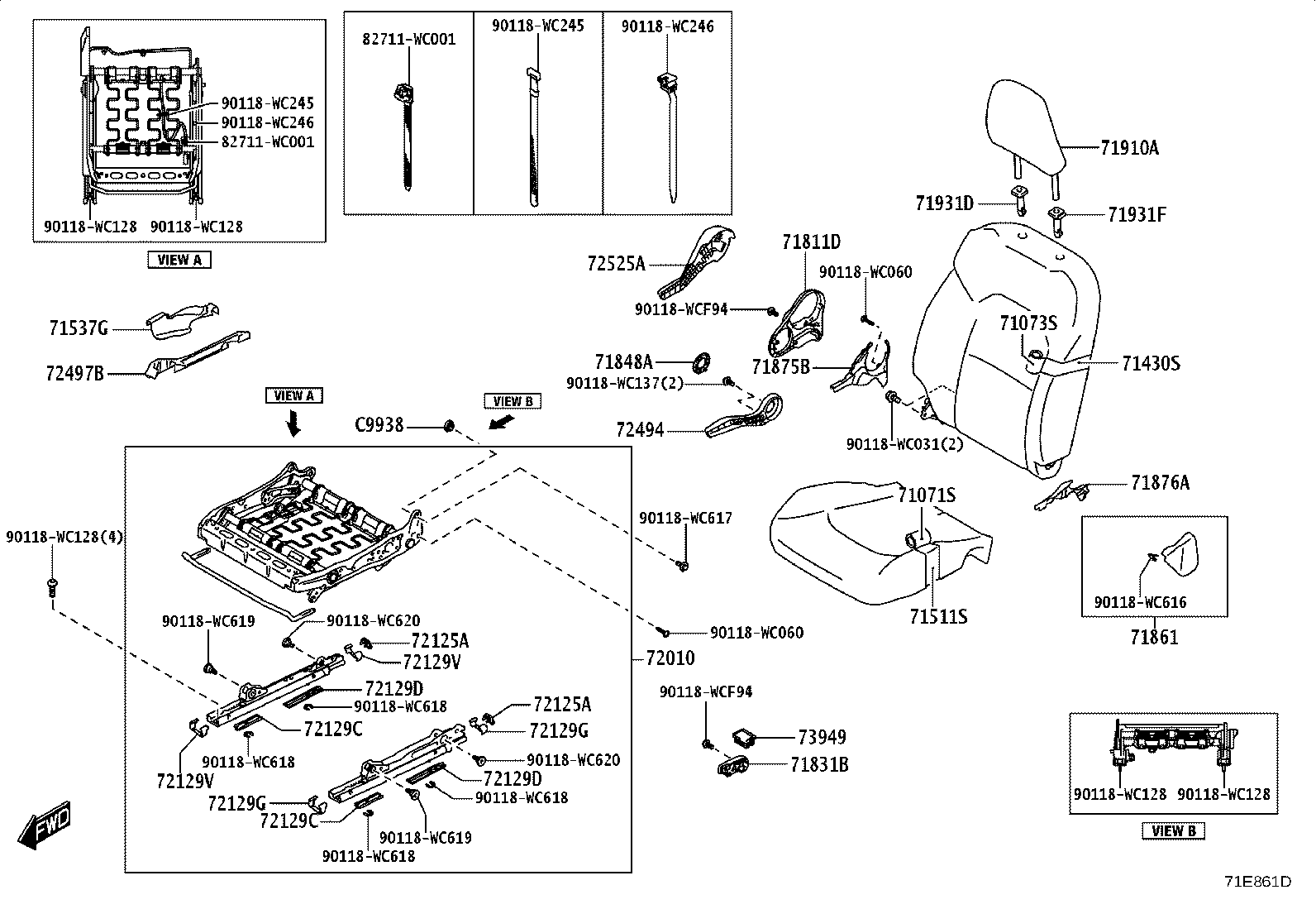 71512-WC006 PAD, FRONT SEAT CUSHION, RH(FOR SEPARATE TYPE) product image