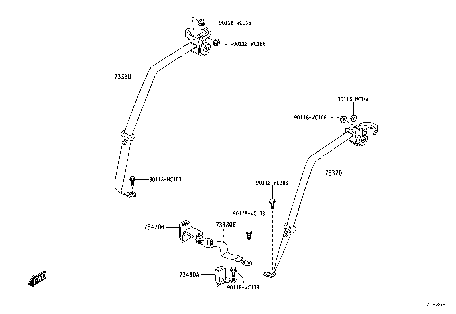 73230-WC006 BELT ASSY, FRONT SEAT INNER, RH product image