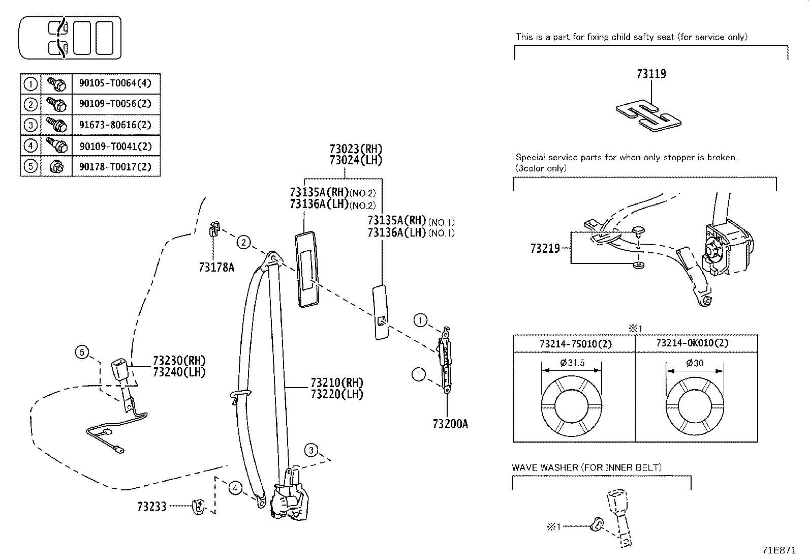 73210-0KA01-C0 BELT ASSY, FRONT SEAT OUTER, RH product image
