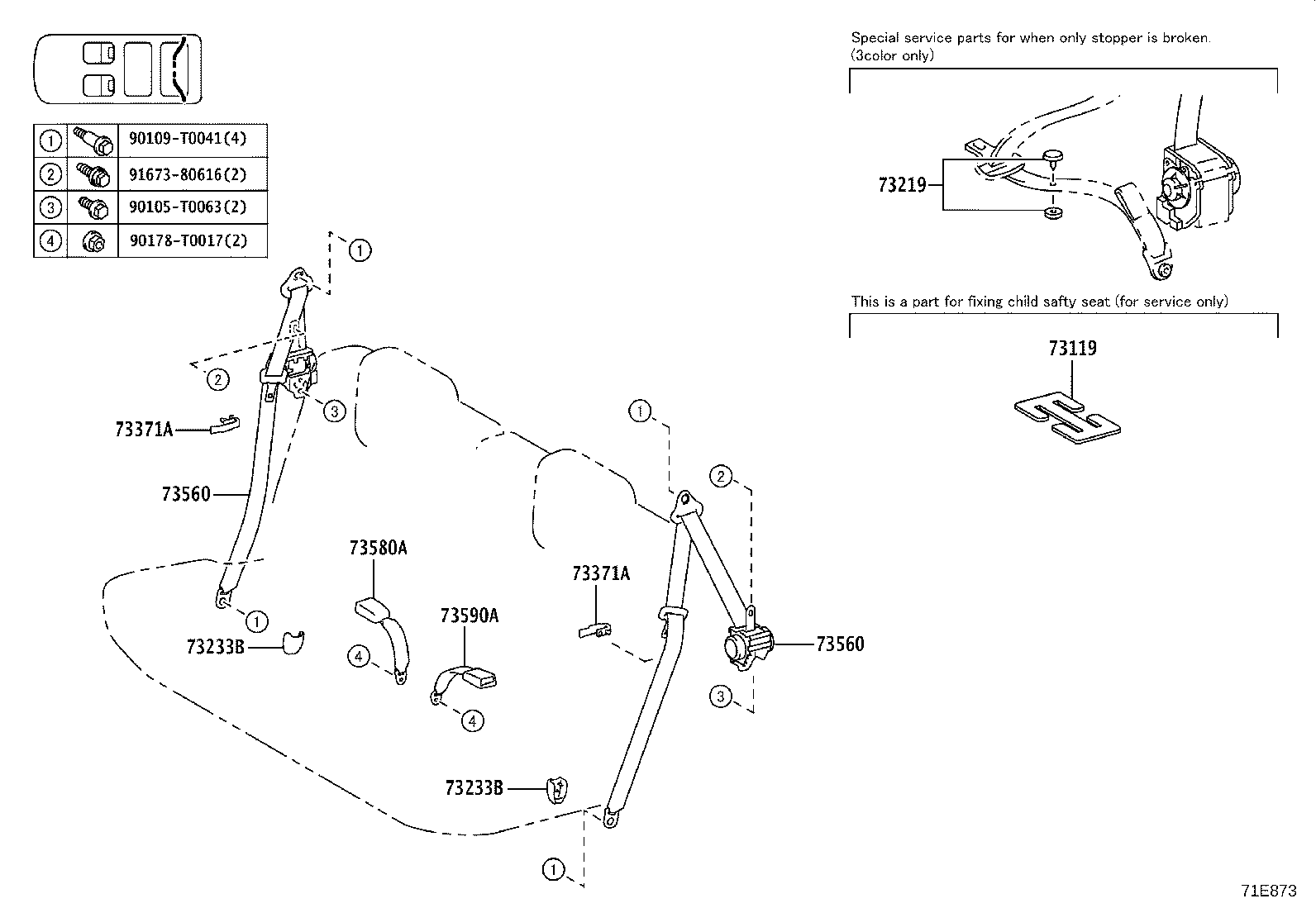 73210-0KA01-C0 BELT ASSY, FRONT SEAT OUTER, RH product image