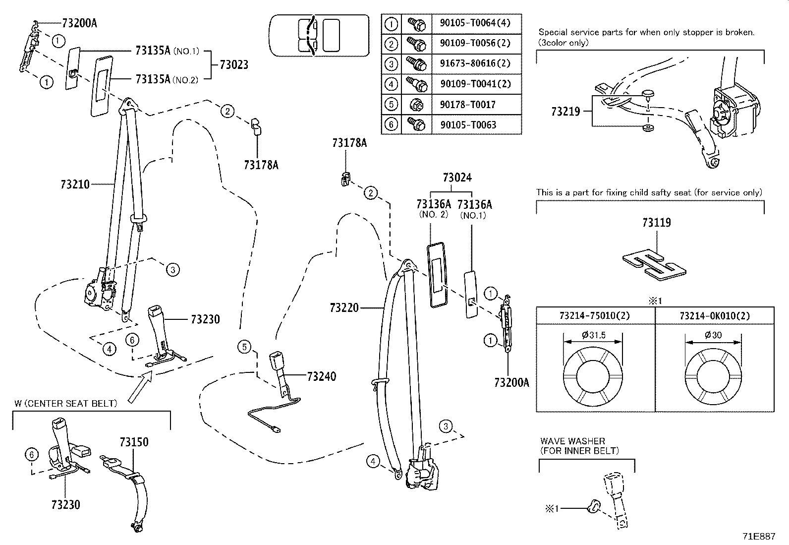 73360-0K530-D0 BELT ASSY, REAR NO.1 SEAT, OUTER RH product image