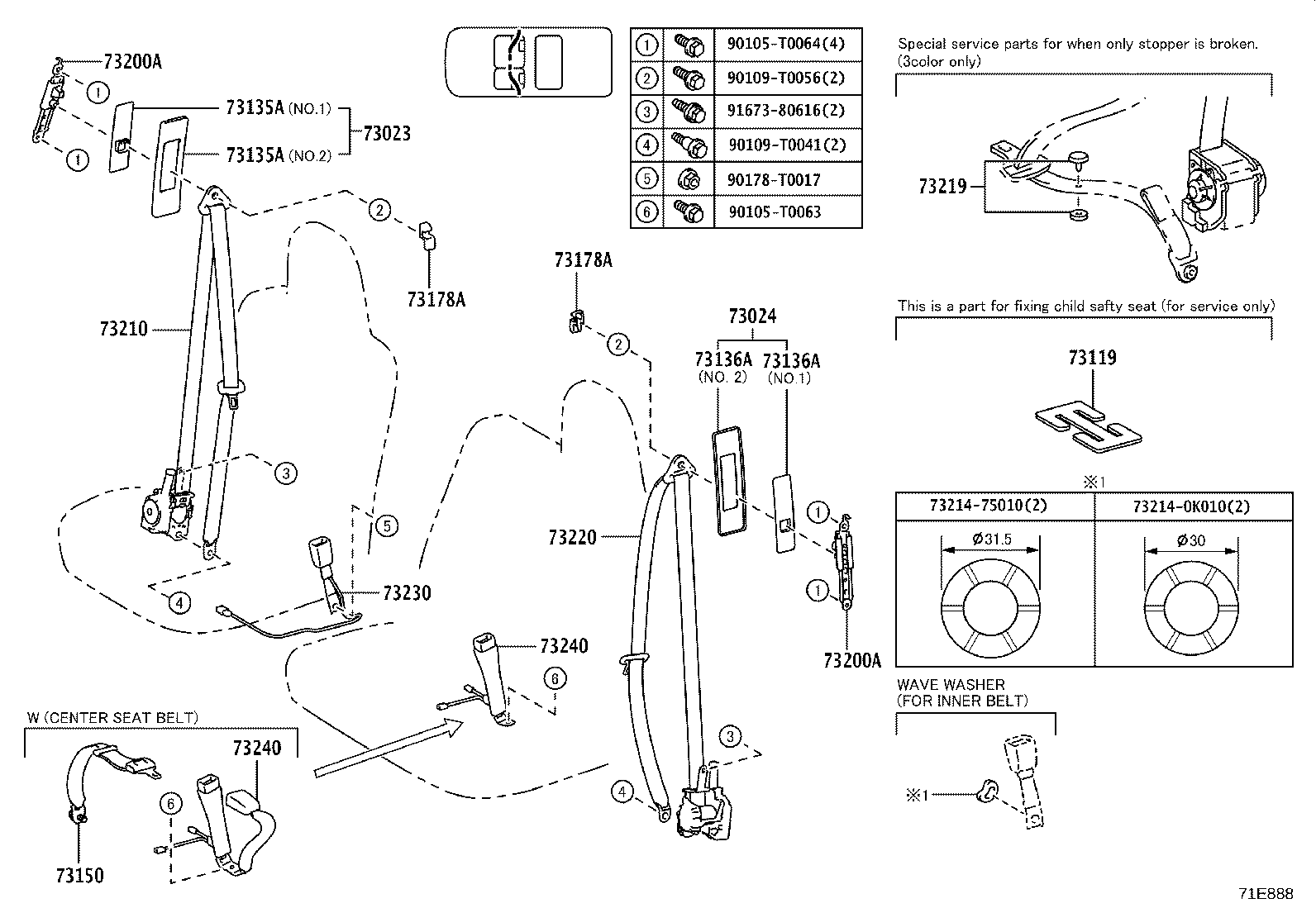 73360-0K530-D0 BELT ASSY, REAR NO.1 SEAT, OUTER RH product image