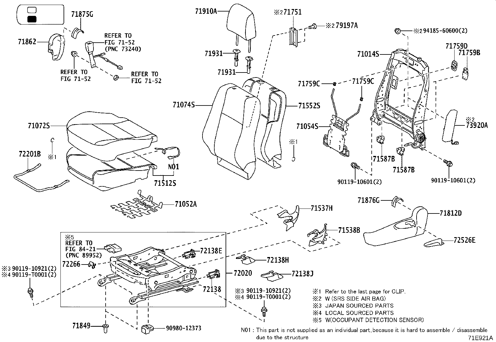 Toyota 71073-YPC70-C0 COVER, FRONT SEAT BACK, RH(FOR SEPARATE TYPE)
