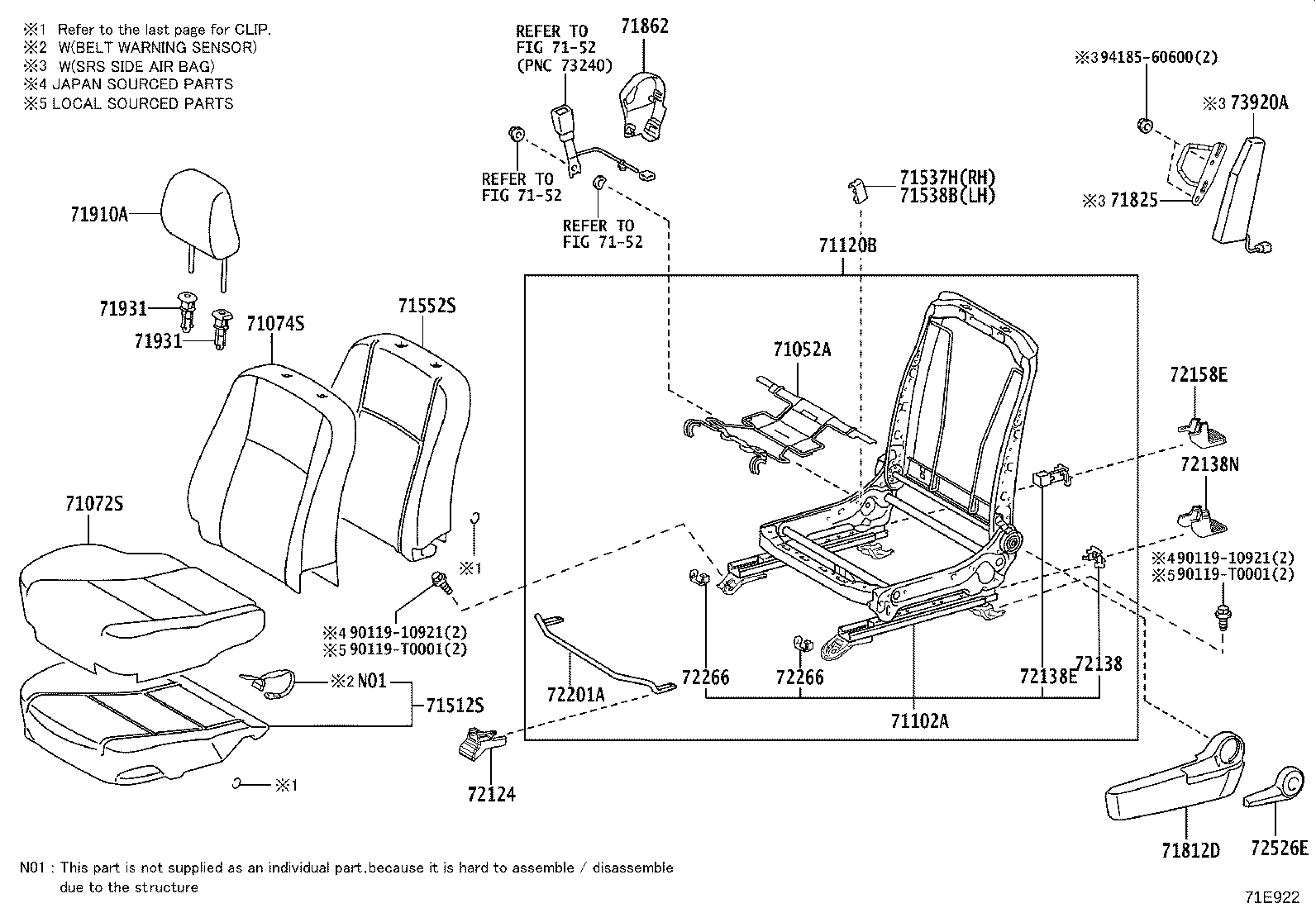 71027-0K031-C3 COVER, FRONT SEAT BACK, RH(FOR SEPARATE TYPE) product image