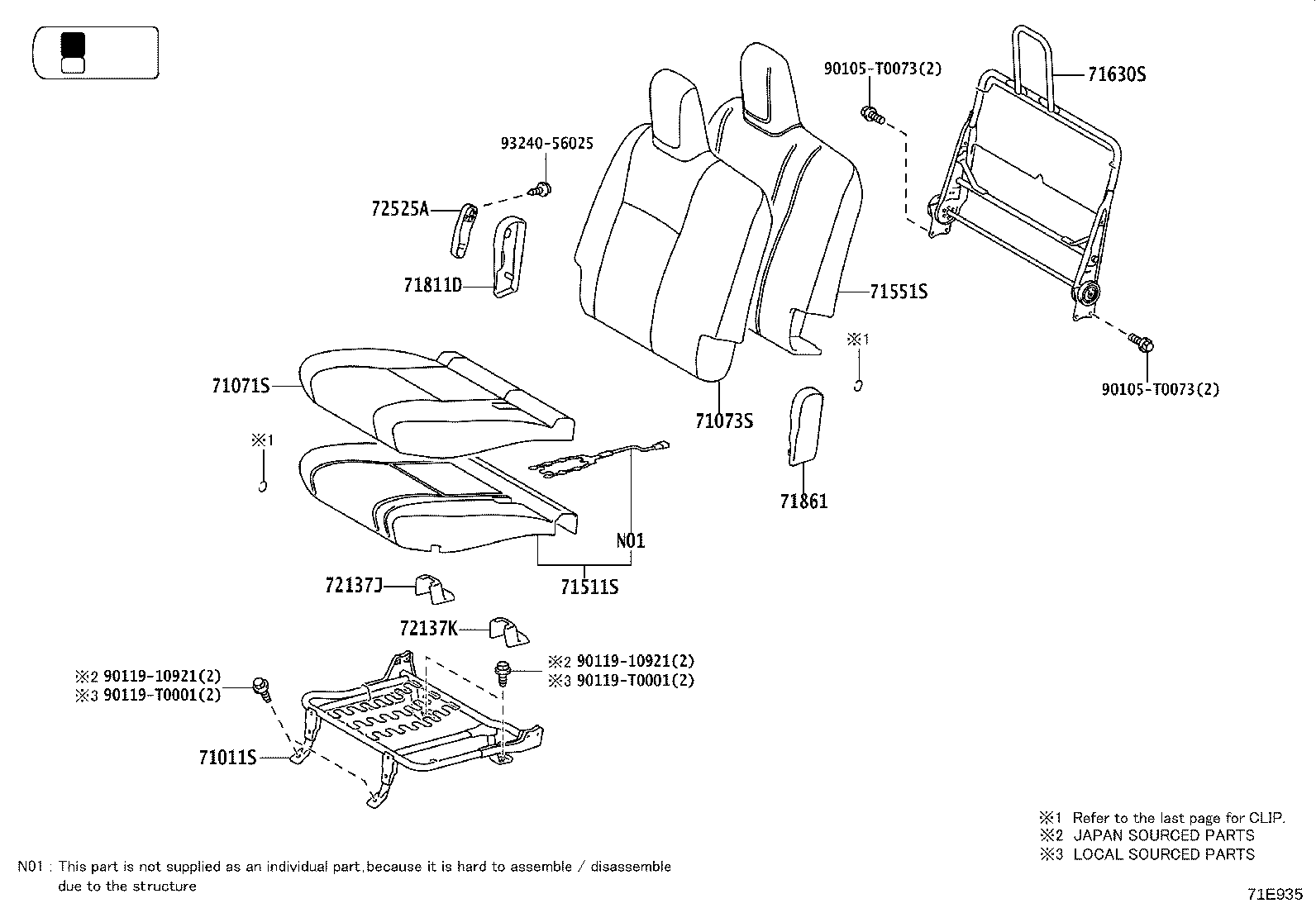 71502-YP040 PAD, FRONT SEAT CUSHION, LH (FOR SEPARATE TYPE) product image