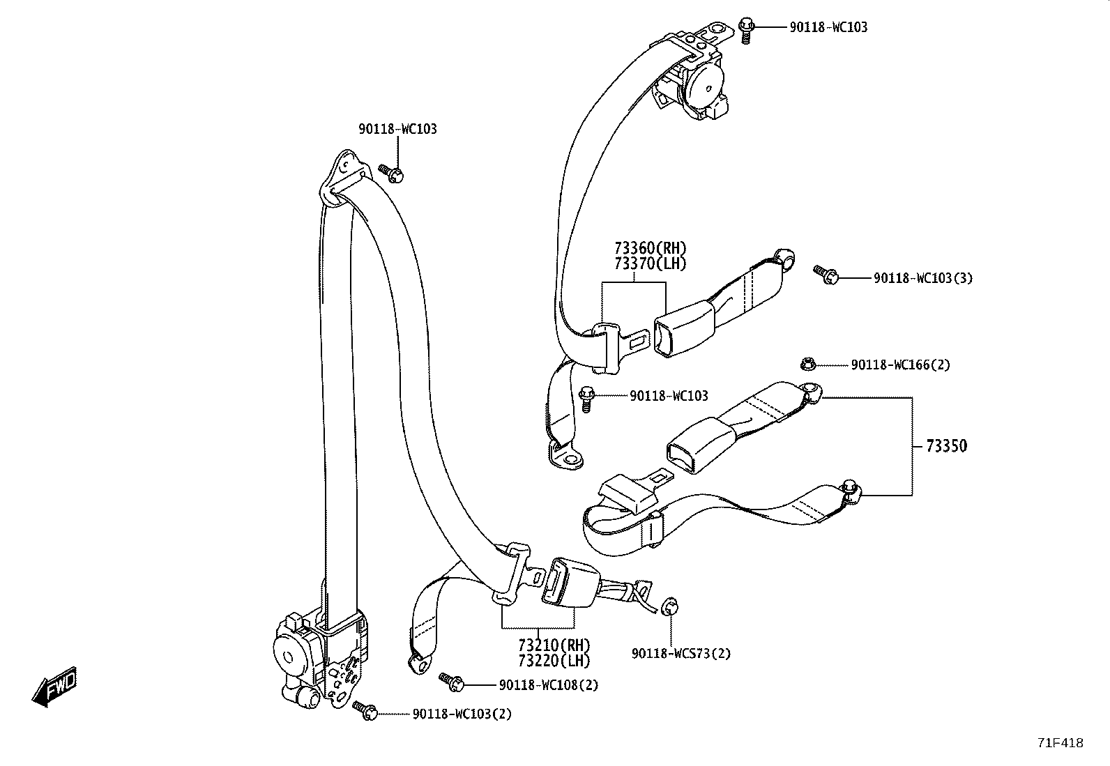 73370-WC015 BELT ASSY, REAR SEAT 3 POINT TYPE, OUTER LH product image