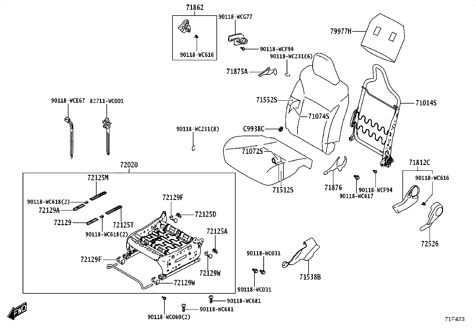 71014-WC006 FRAME SUB-ASSY, FRONT SEAT BACK, LH product image