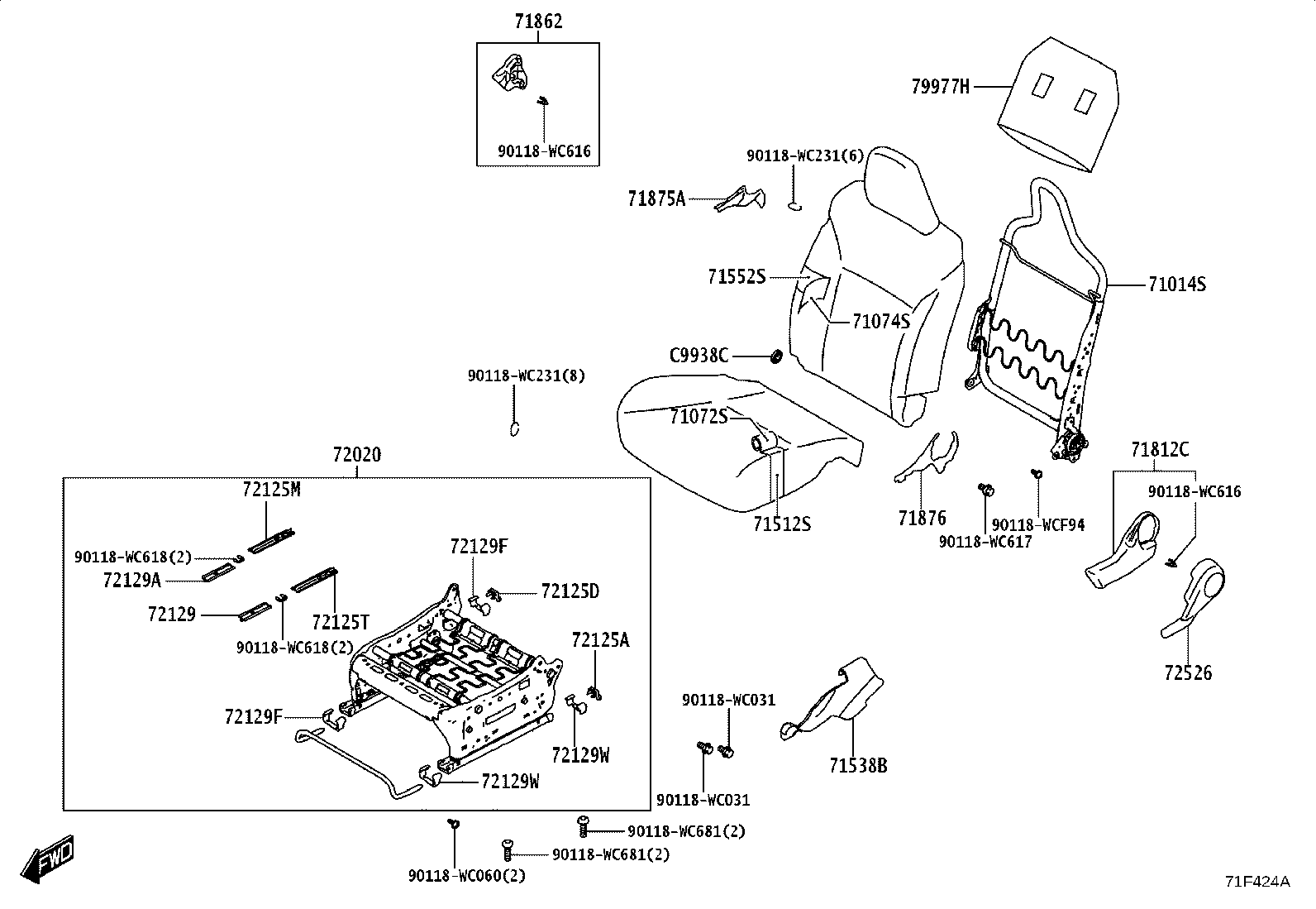 71014-WC006 FRAME SUB-ASSY, FRONT SEAT BACK, LH product image