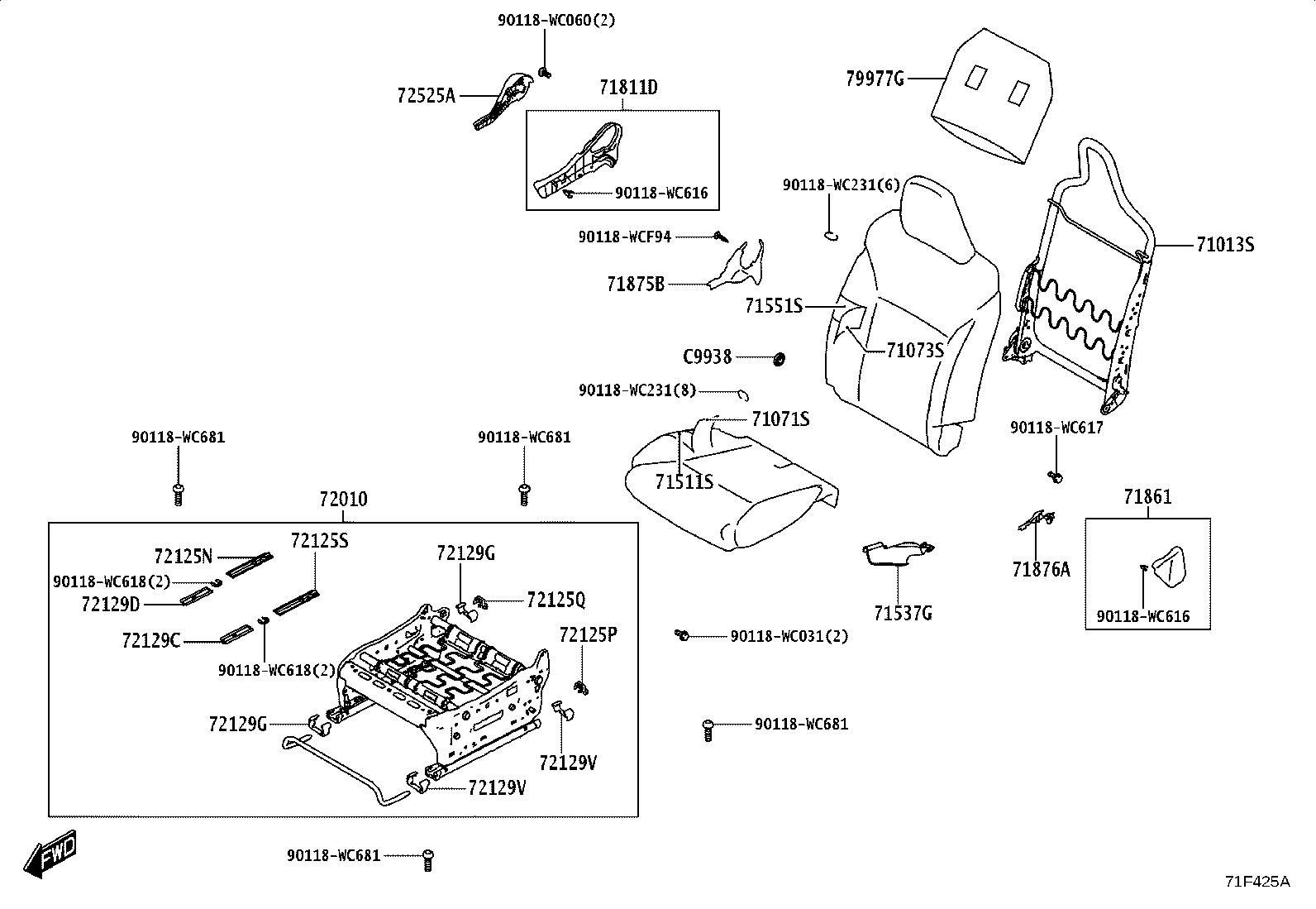 71014-WC006 FRAME SUB-ASSY, FRONT SEAT BACK, LH product image
