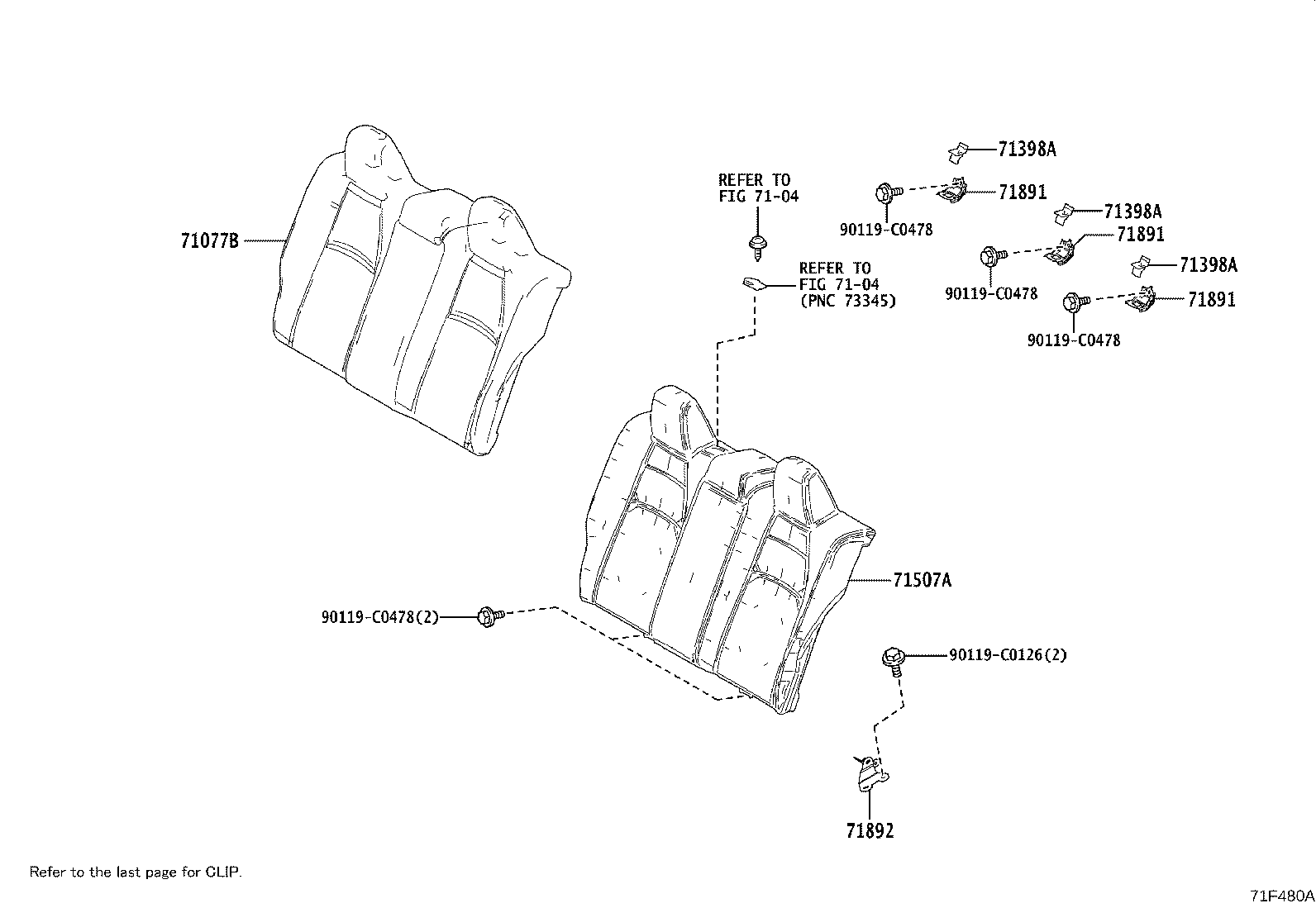 71033-02090 LEG SUB-ASSY, REAR SEAT CUSHION product image