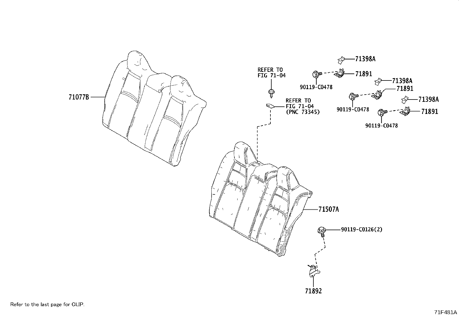 71033-02090 LEG SUB-ASSY, REAR SEAT CUSHION product image