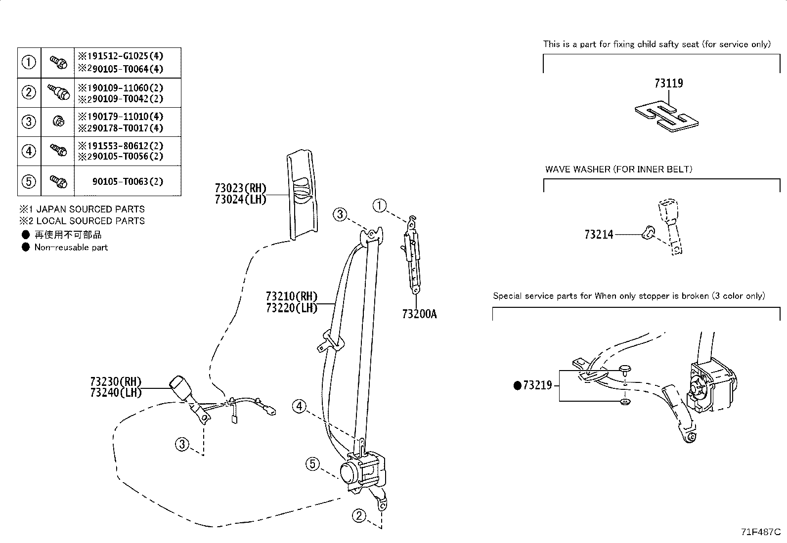 Toyota 73230-0D250-C0 BELT ASSY, FRONT SEAT INNER, RH