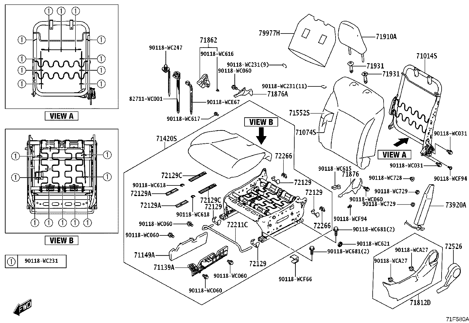 71013-WC004 FRAME SUB-ASSY, FRONT SEAT BACK, RH product image