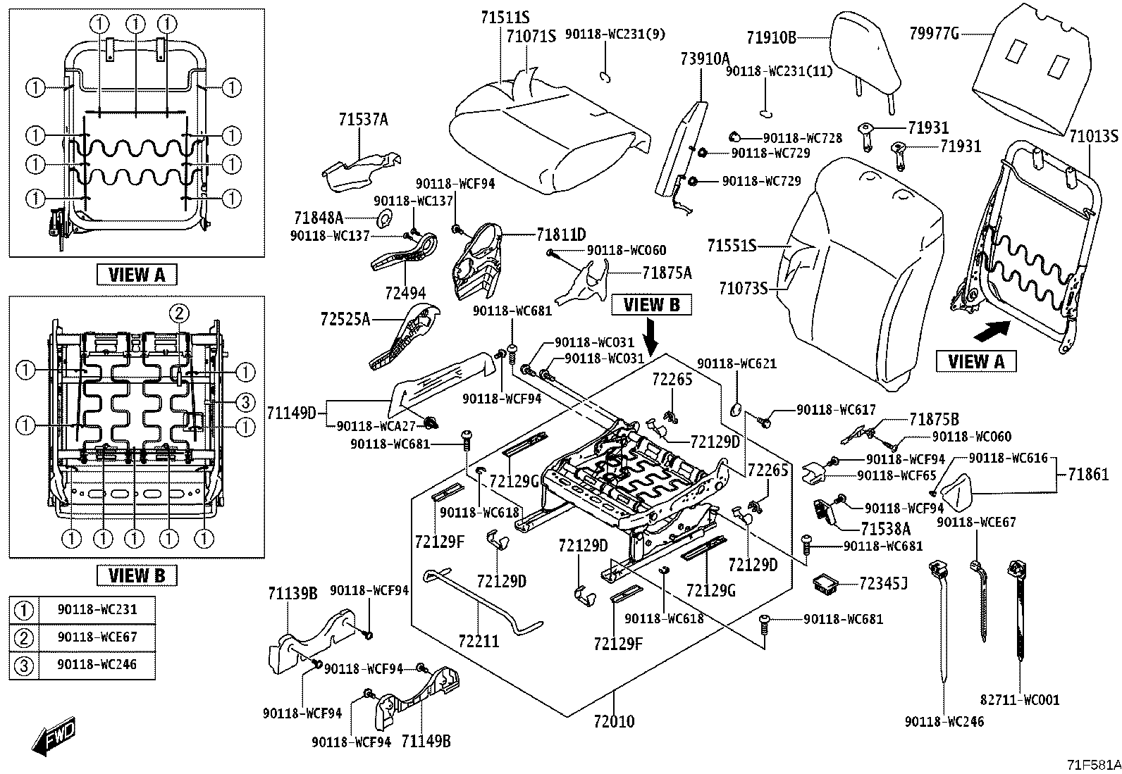 71013-WC004 FRAME SUB-ASSY, FRONT SEAT BACK, RH product image