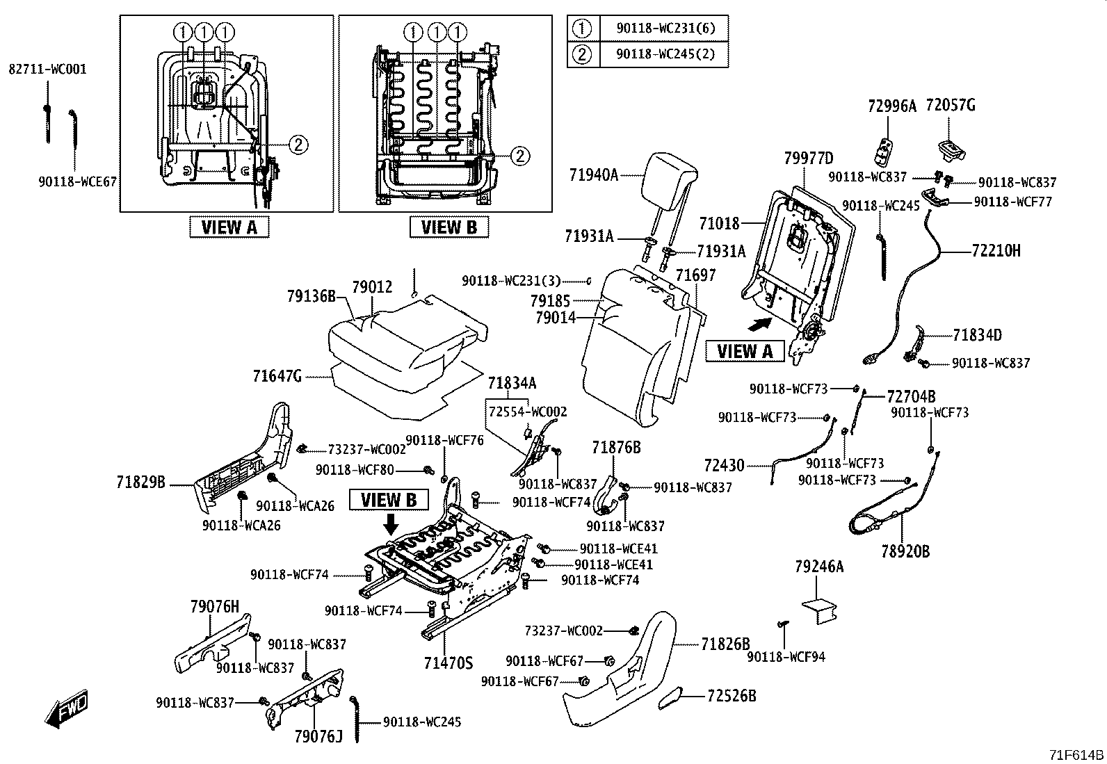 71017-WC016 FRAME SUB-ASSY, REAR SEAT BACK, RH product image