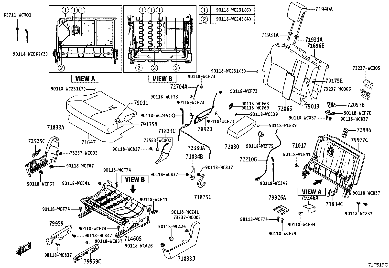 71017-WC016 FRAME SUB-ASSY, REAR SEAT BACK, RH product image