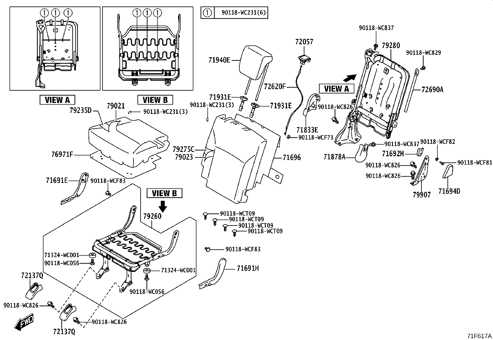 71017-WC016 FRAME SUB-ASSY, REAR SEAT BACK, RH product image