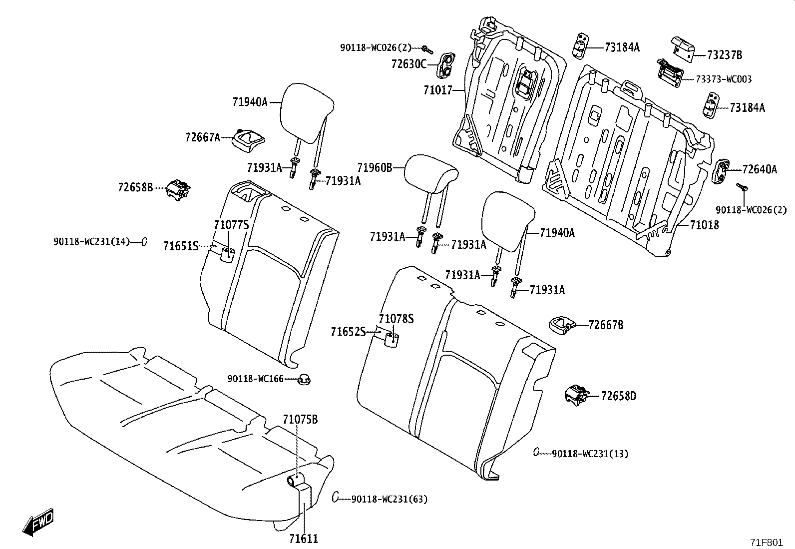 71017-WC007 FRAME SUB-ASSY, REAR SEAT BACK, RH product image