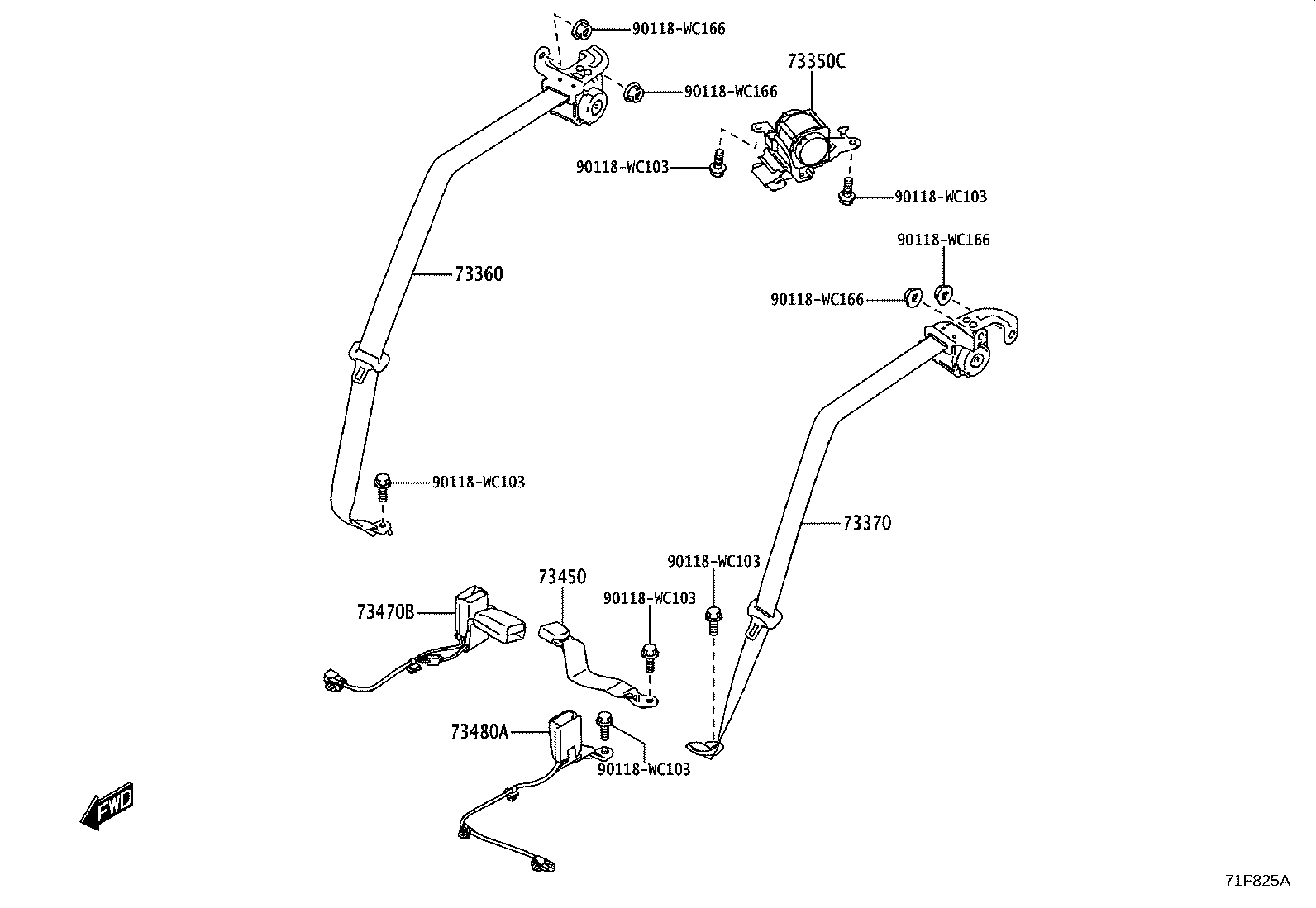 73480-WC007 BELT ASSY, REAR SEAT, INNER LH product image
