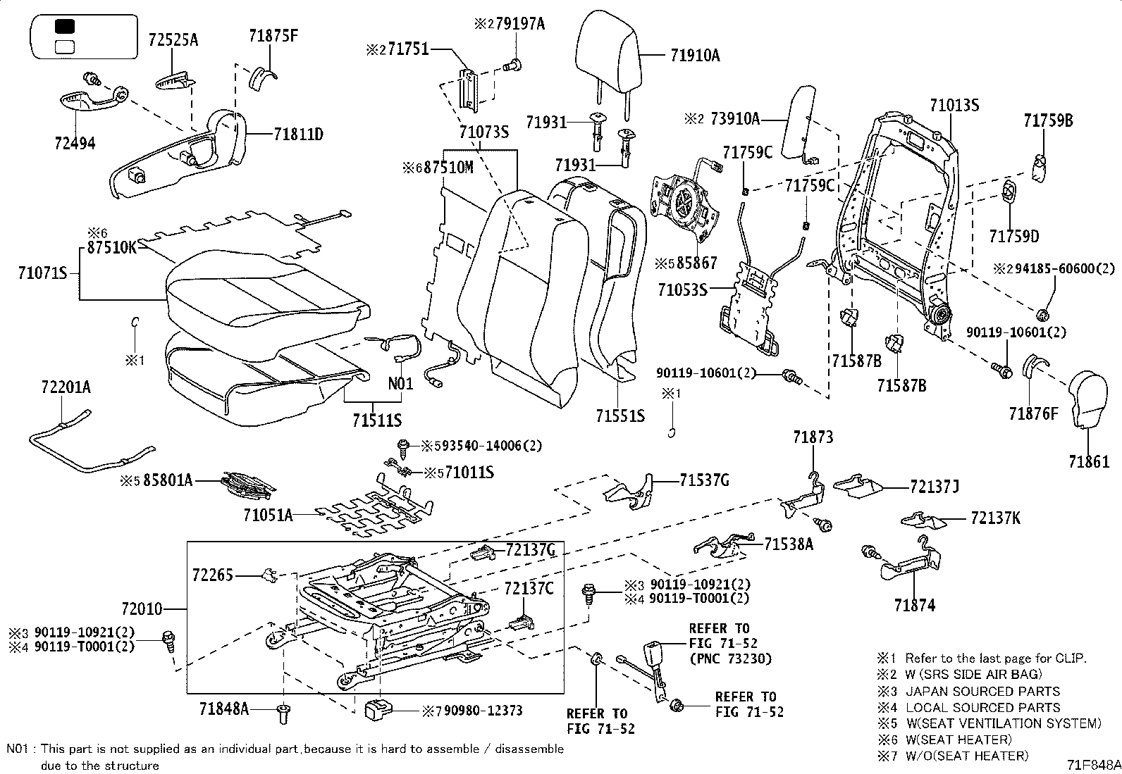 71502-YP090 PAD, FRONT SEAT CUSHION, LH (FOR SEPARATE TYPE) product image