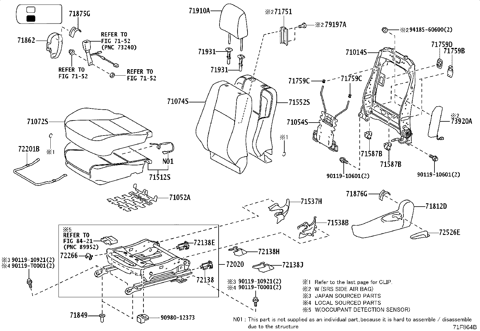 Toyota 71073-0KQ02-C5 COVER, FRONT SEAT BACK, RH(FOR SEPARATE TYPE)