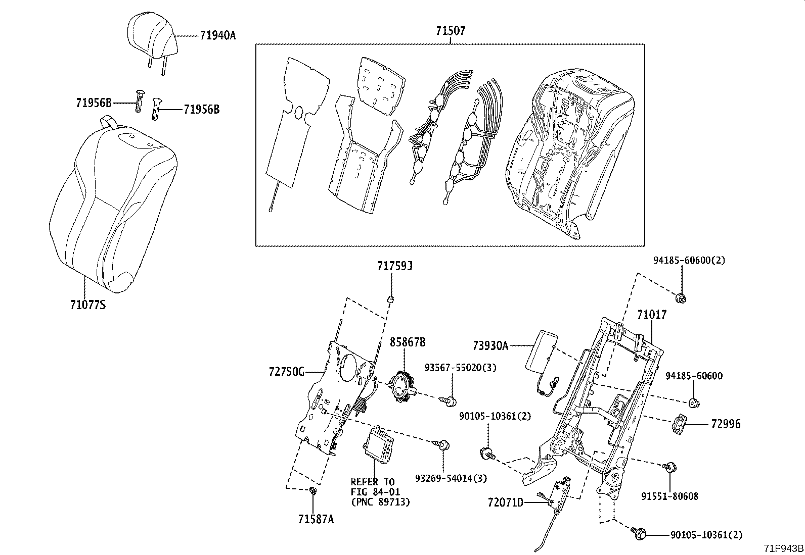 71016-40120 FRAME SUB-ASSY, REAR SEAT CUSHION, LH product image