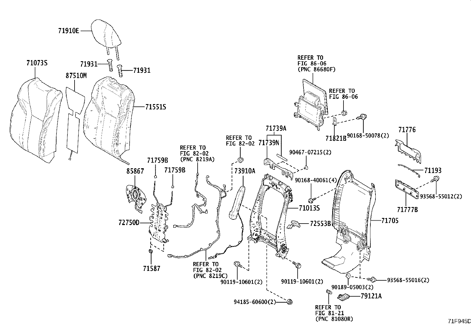 71014-40160 FRAME SUB-ASSY, FRONT SEAT BACK, LH product image