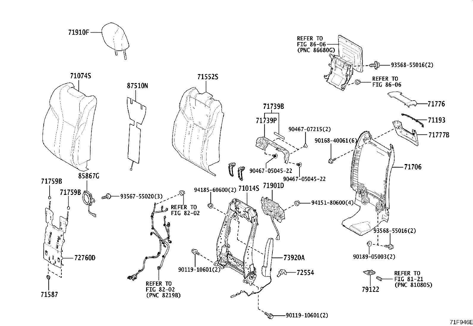 71014-40160 FRAME SUB-ASSY, FRONT SEAT BACK, LH product image