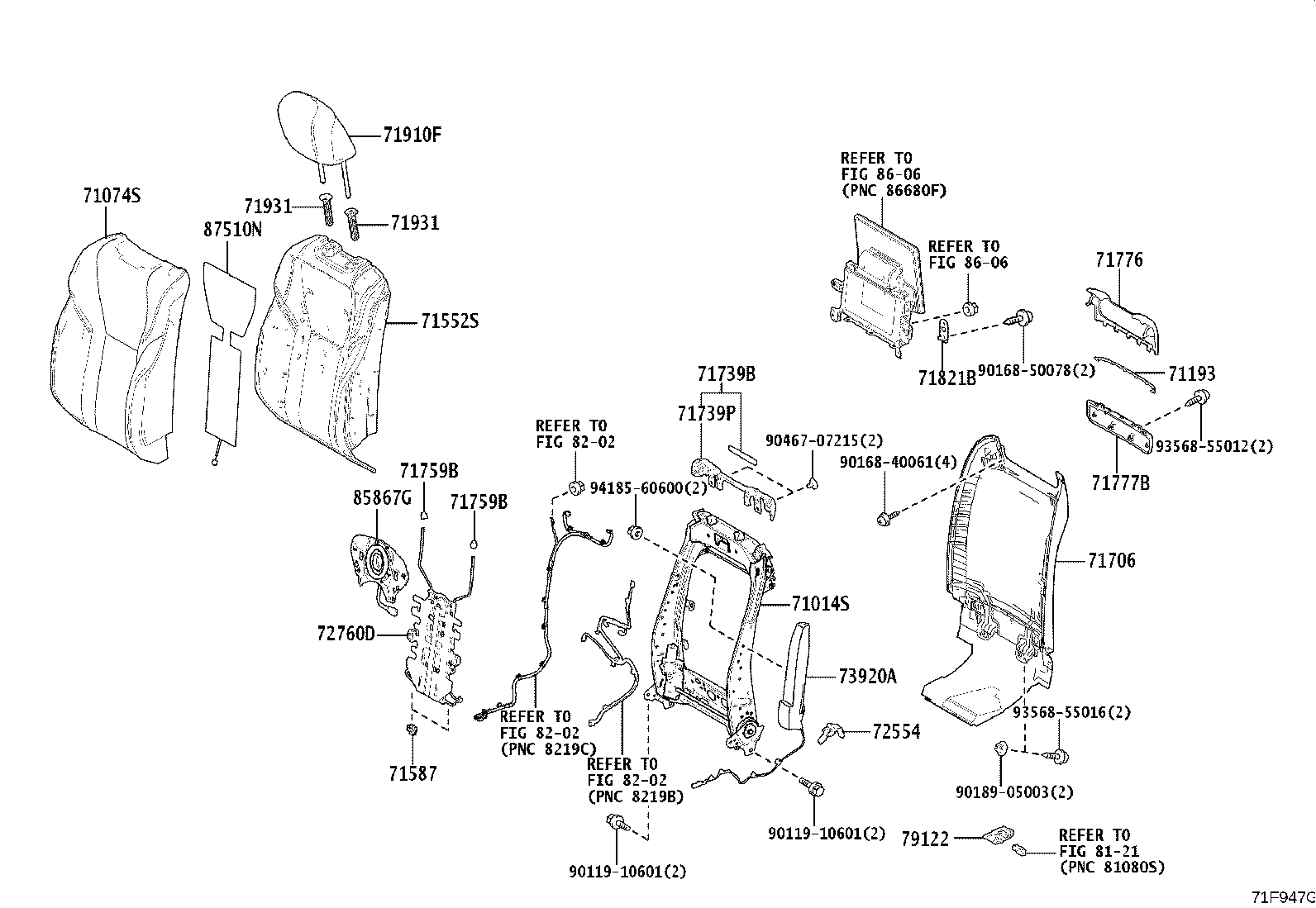 71013-40120 FRAME SUB-ASSY, FRONT SEAT BACK, RH product image