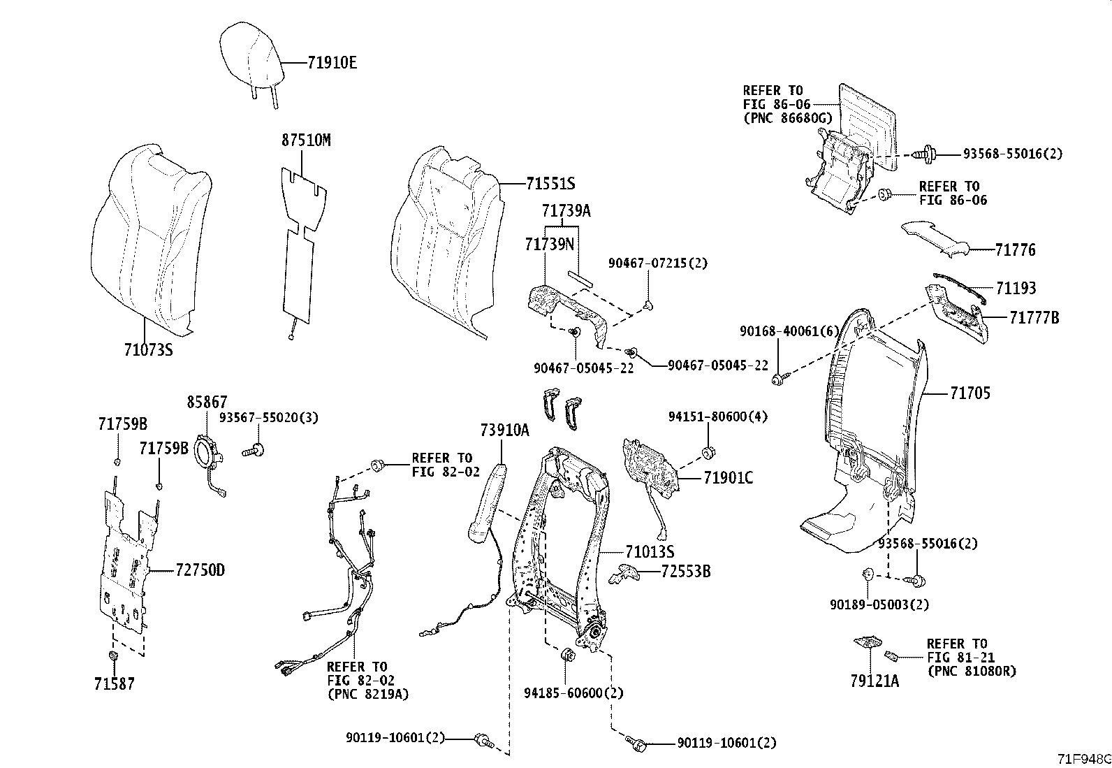 71013-40120 FRAME SUB-ASSY, FRONT SEAT BACK, RH product image