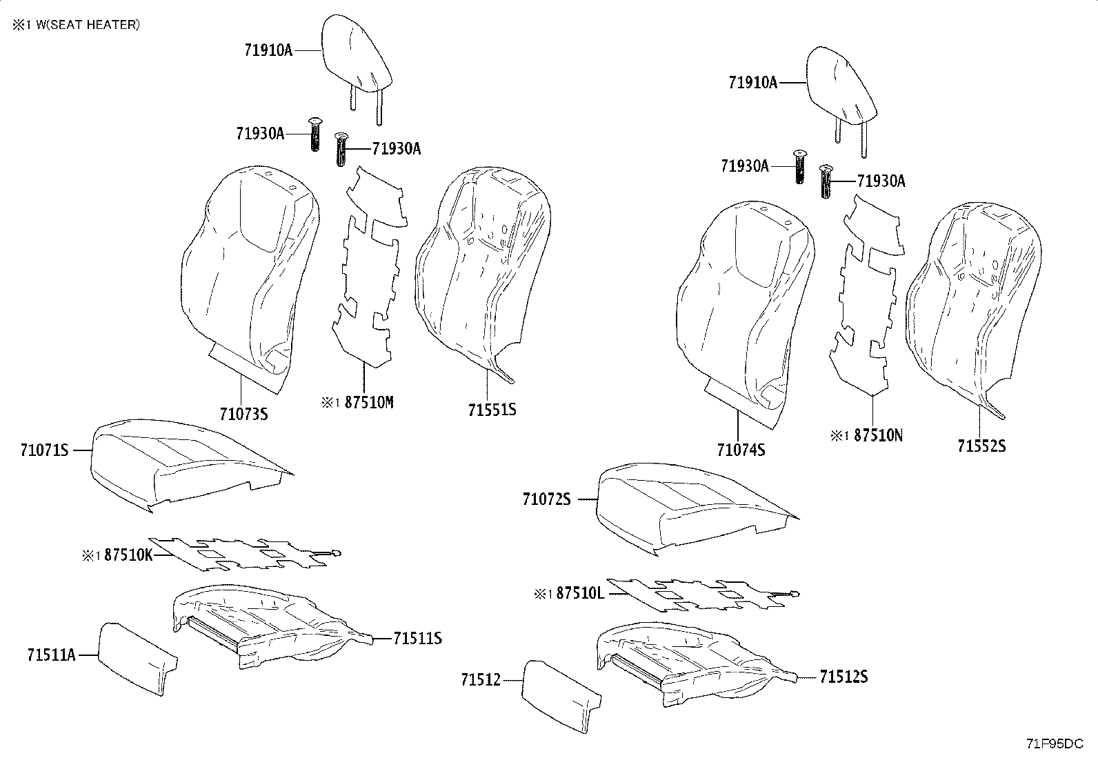 Toyota 71073-0E870-B2 COVER, FRONT SEAT BACK, RH(FOR SEPARATE TYPE)