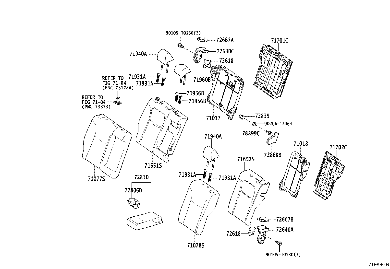 71017-0A070 FRAME SUB-ASSY, REAR SEAT BACK, RH product image