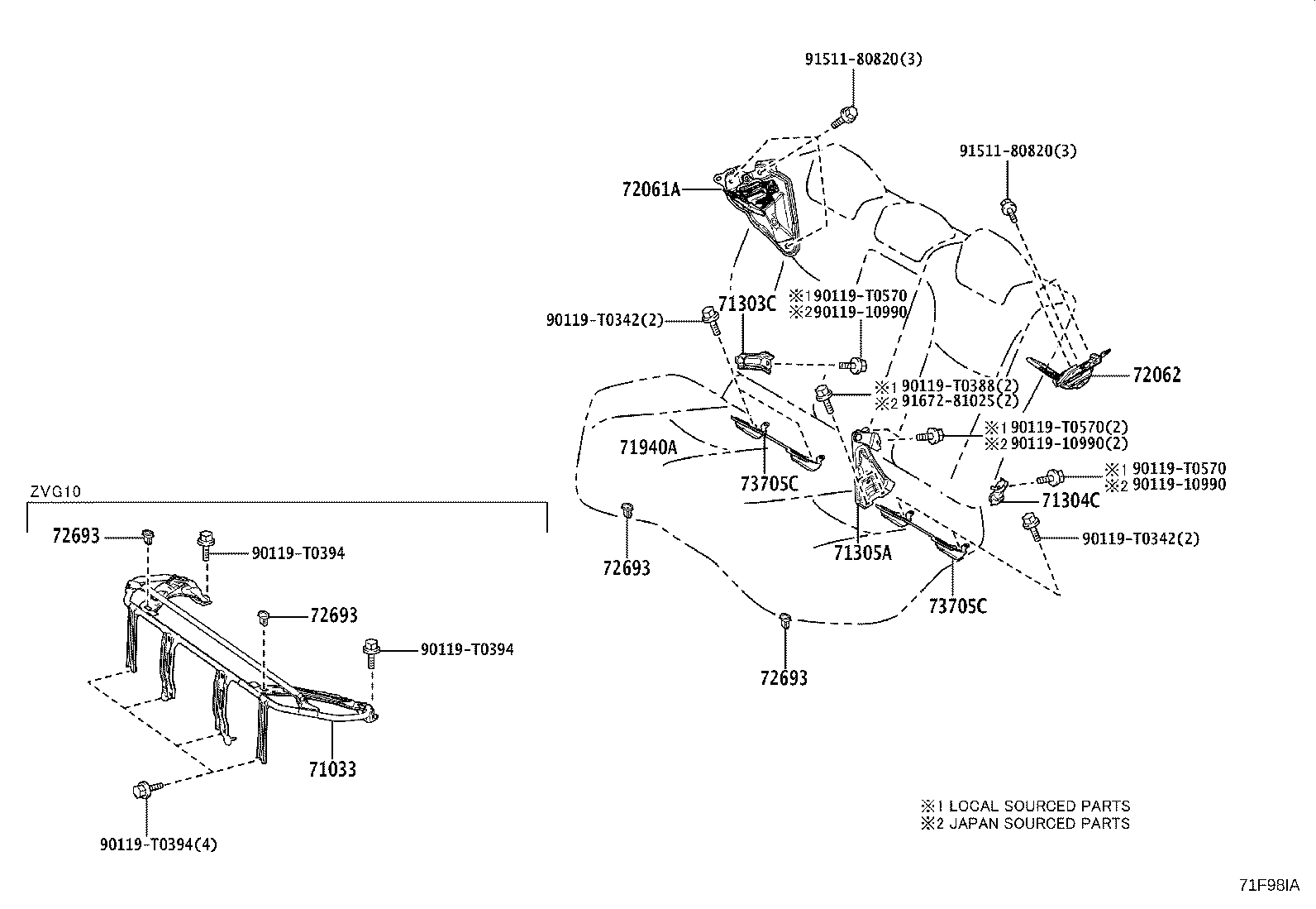 71017-0A070 FRAME SUB-ASSY, REAR SEAT BACK, RH product image