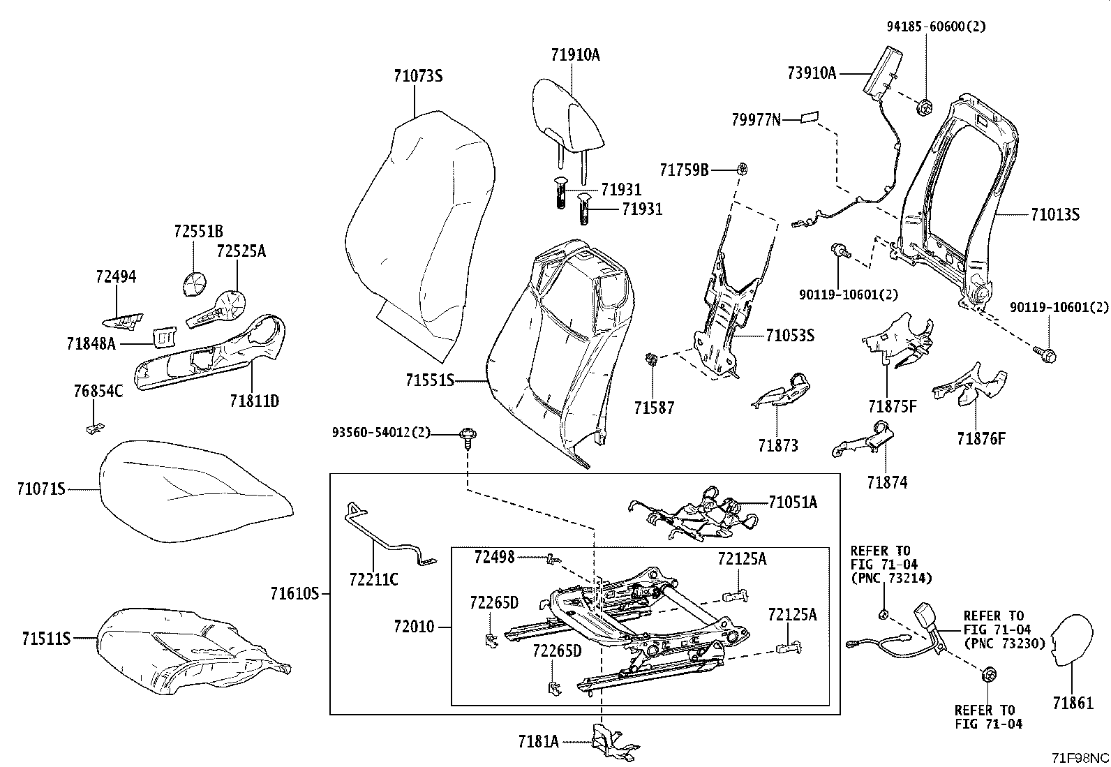71014-0A120 FRAME SUB-ASSY, FRONT SEAT BACK, LH product image