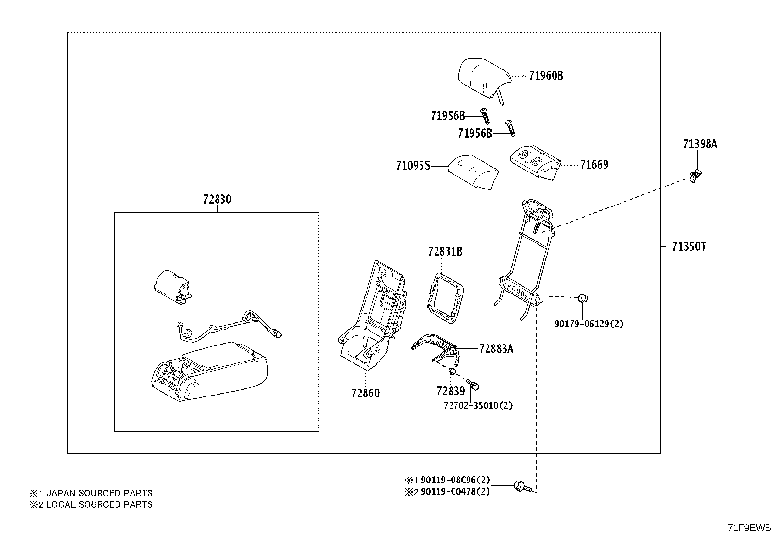 71033-06070 LEG SUB-ASSY, REAR SEAT CUSHION product image