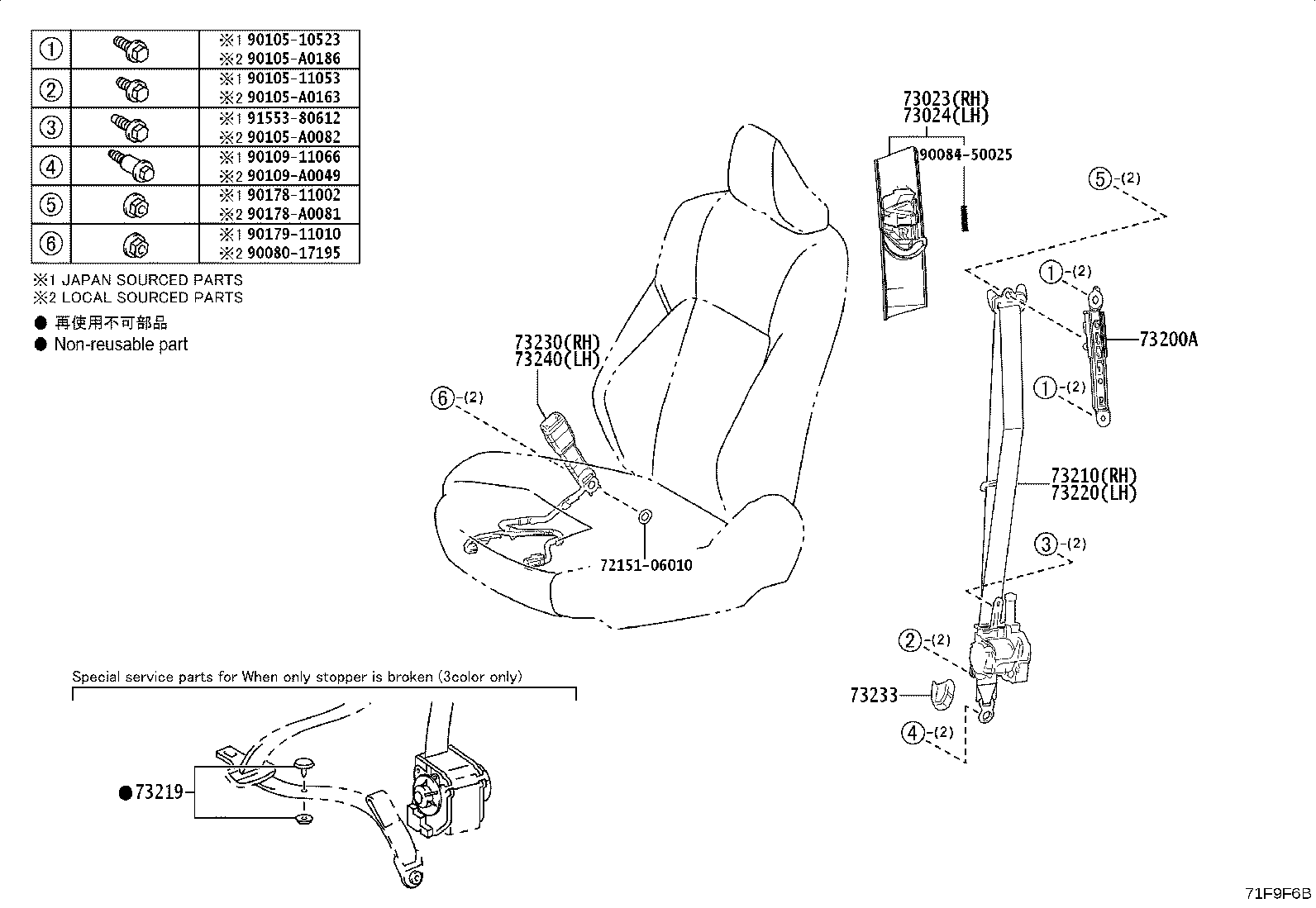 Toyota 73023-04040-B0 PLATE SUB-ASSY, FRONT SHOULDER BELT ANCHOR, RH