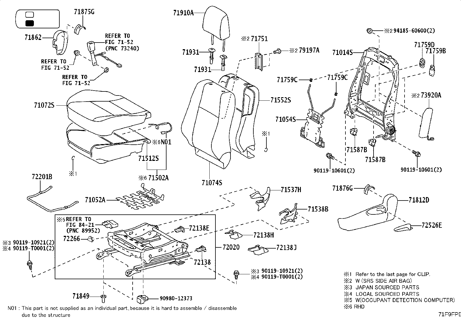 71502-YP090 PAD, FRONT SEAT CUSHION, LH (FOR SEPARATE TYPE) product image