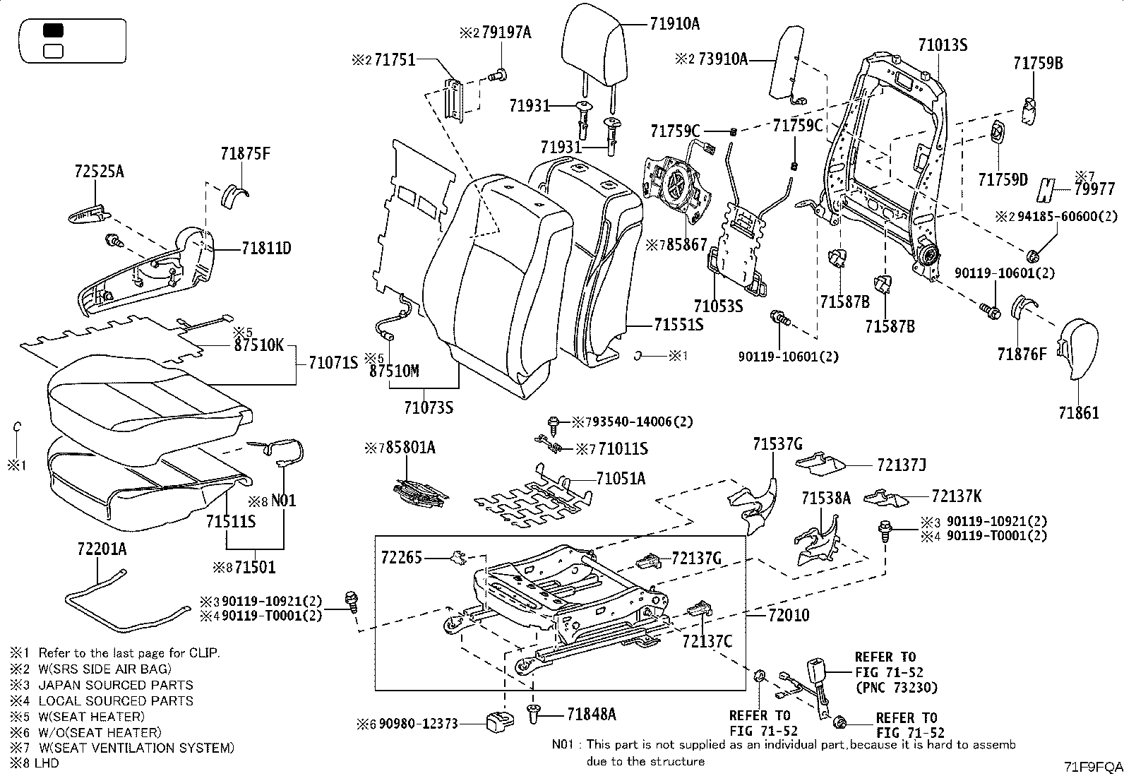 71502-YP090 PAD, FRONT SEAT CUSHION, LH (FOR SEPARATE TYPE) product image