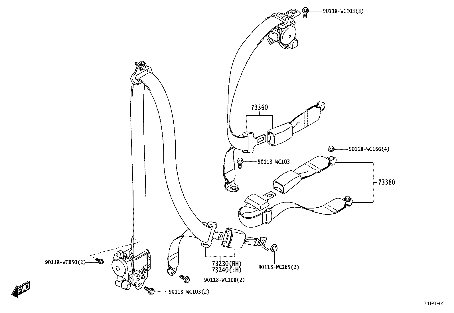 73210-WC032 BELT ASSY, FRONT SEAT INNER, RH product image