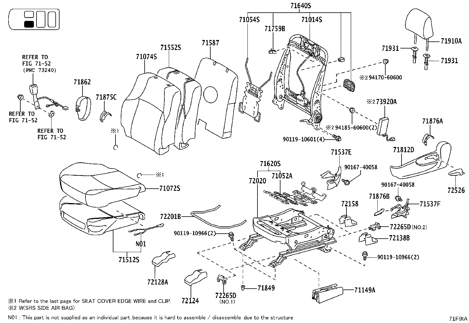 71014-60760 FRAME SUB-ASSY, FRONT SEAT BACK, LH product image
