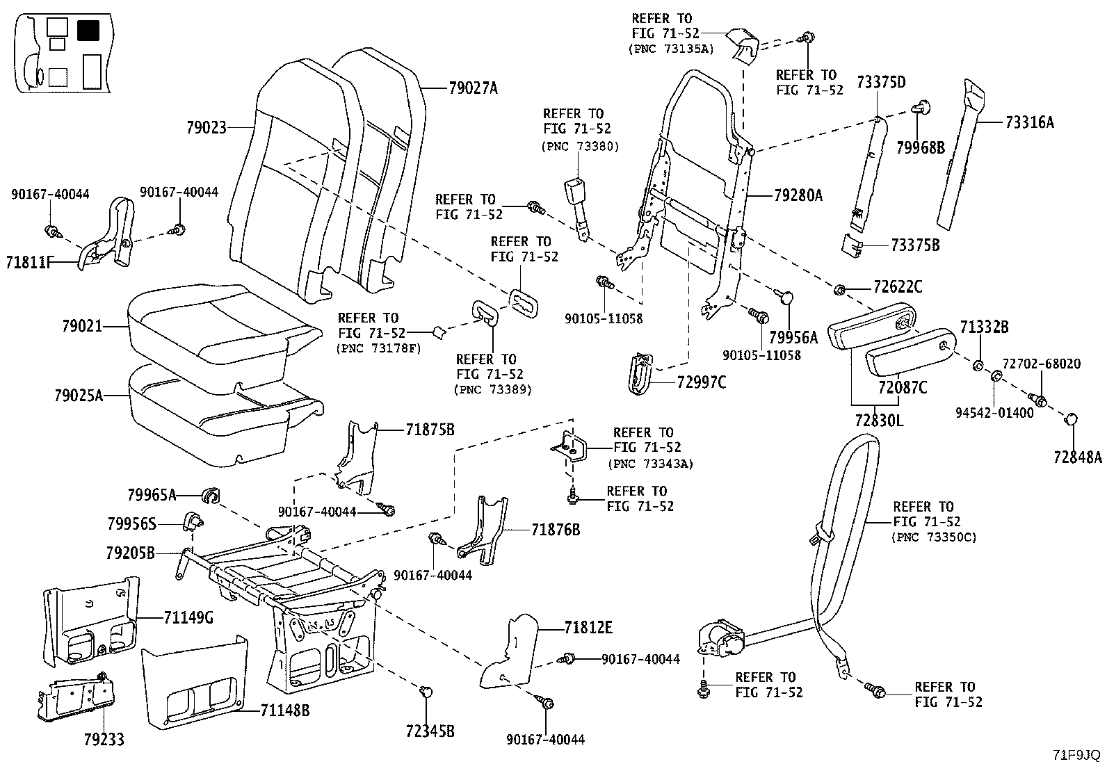71307-0S010 BRACKET SUB-ASSY, REAR SEAT CUSHION SUPPORT, RH product image