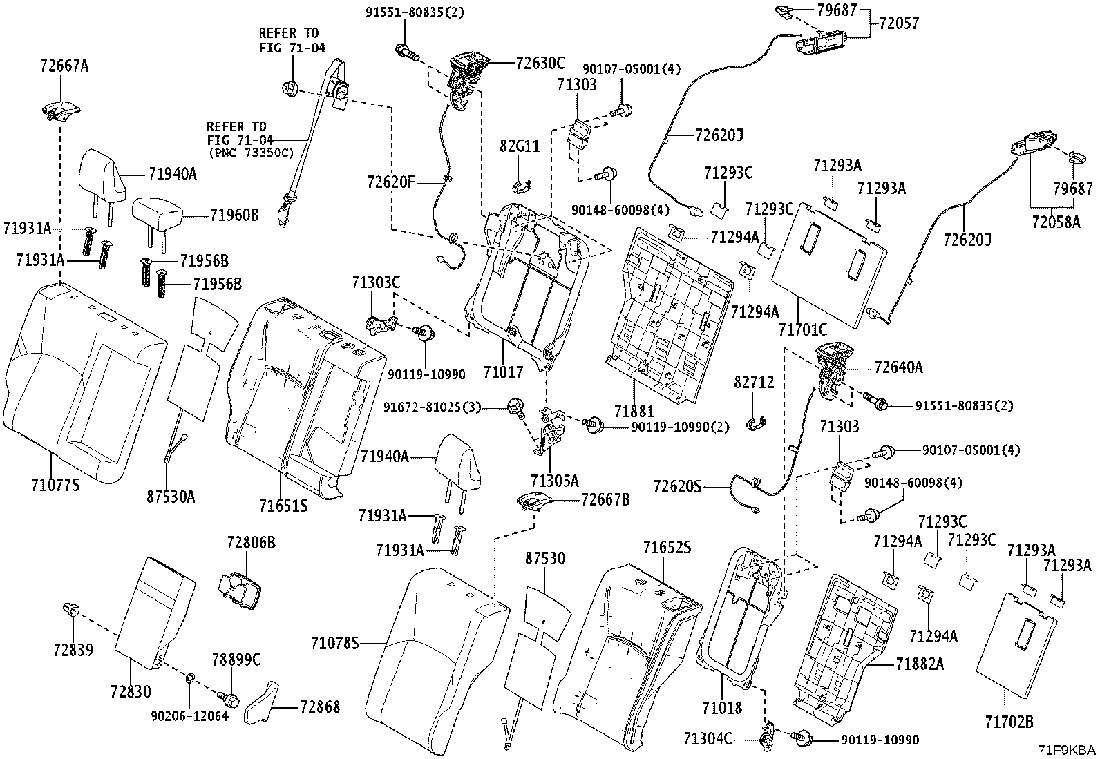 Toyota 71305-30020 HINGE SUB-ASSY, REAR SEAT BACK, CENTER