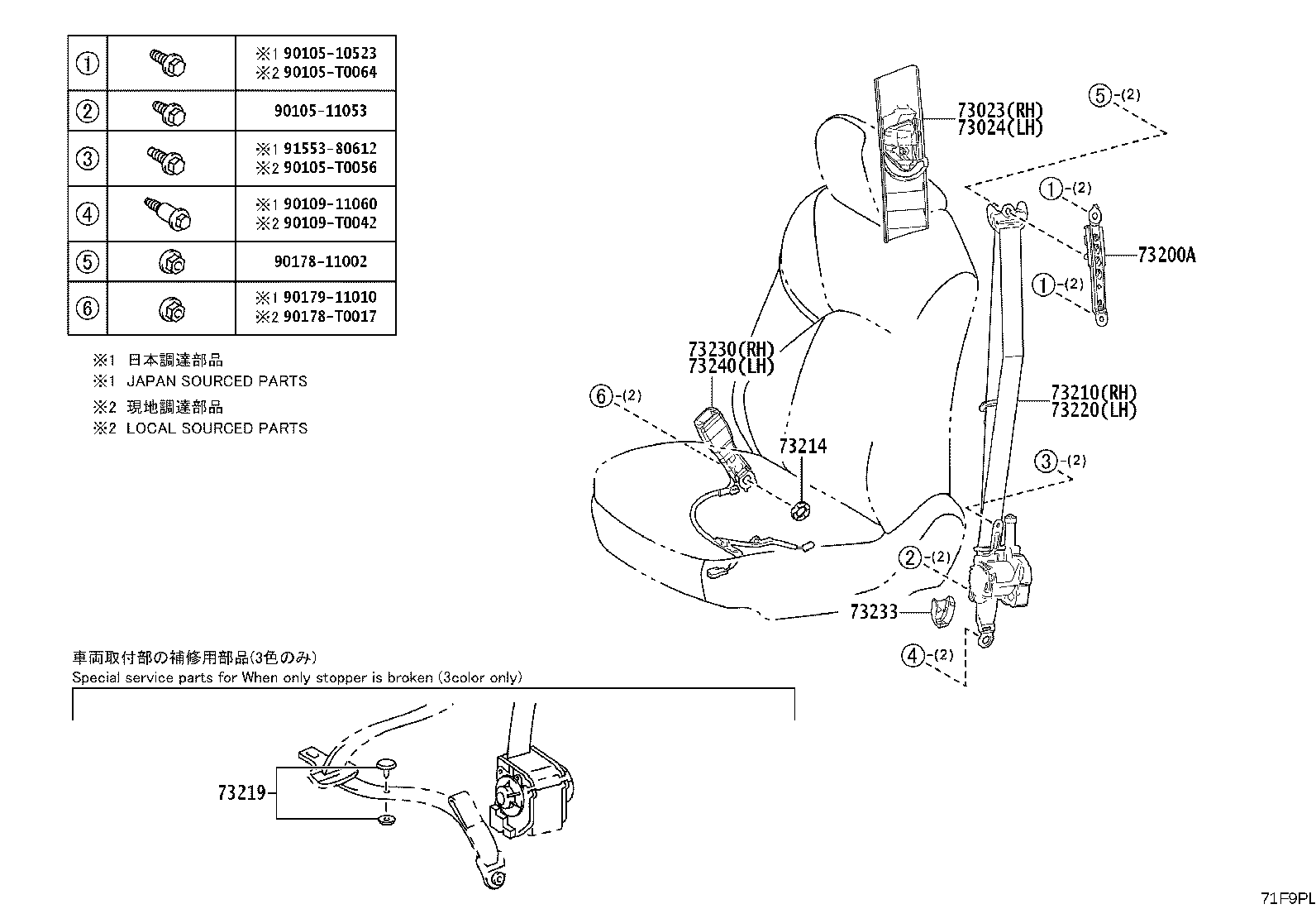 73200-02140 ADJUSTER ASSY, FRONT SHOULDER BELT ANCHOR product image