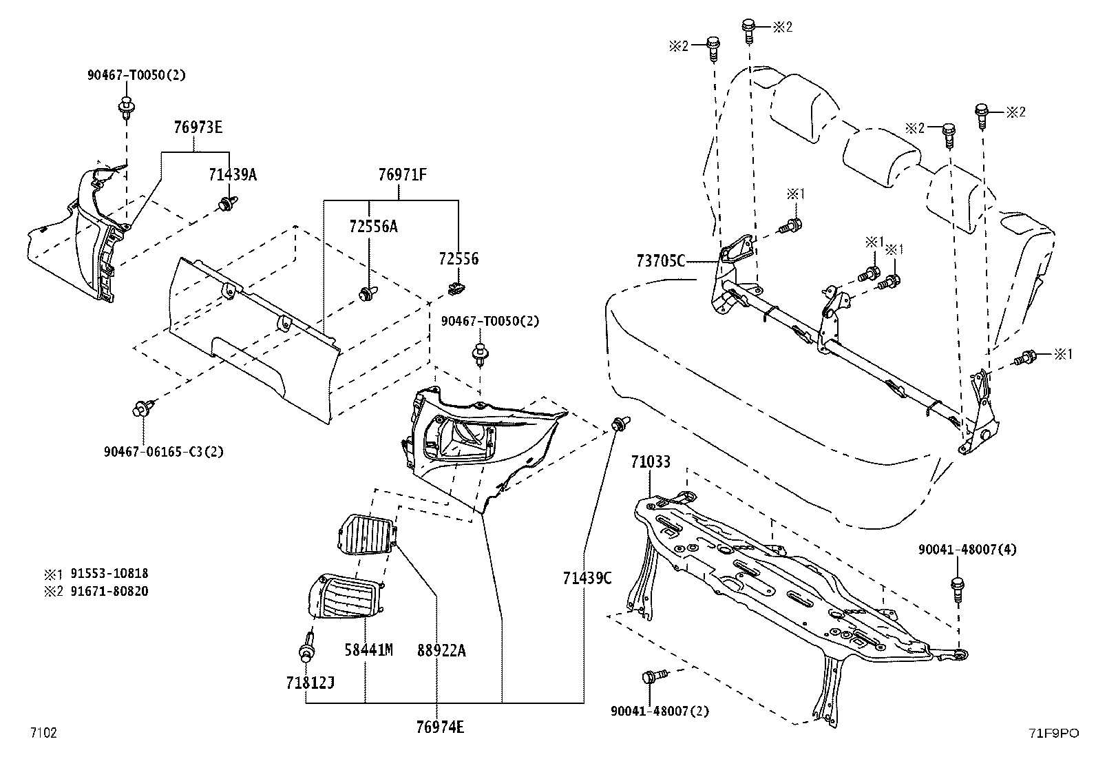 71033-BZ110 LEG SUB-ASSY, REAR SEAT CUSHION product image