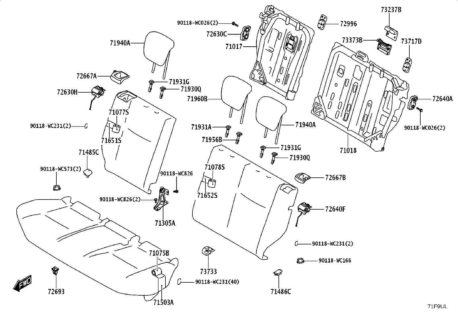 71017-WC012 FRAME SUB-ASSY, REAR SEAT BACK, RH product image