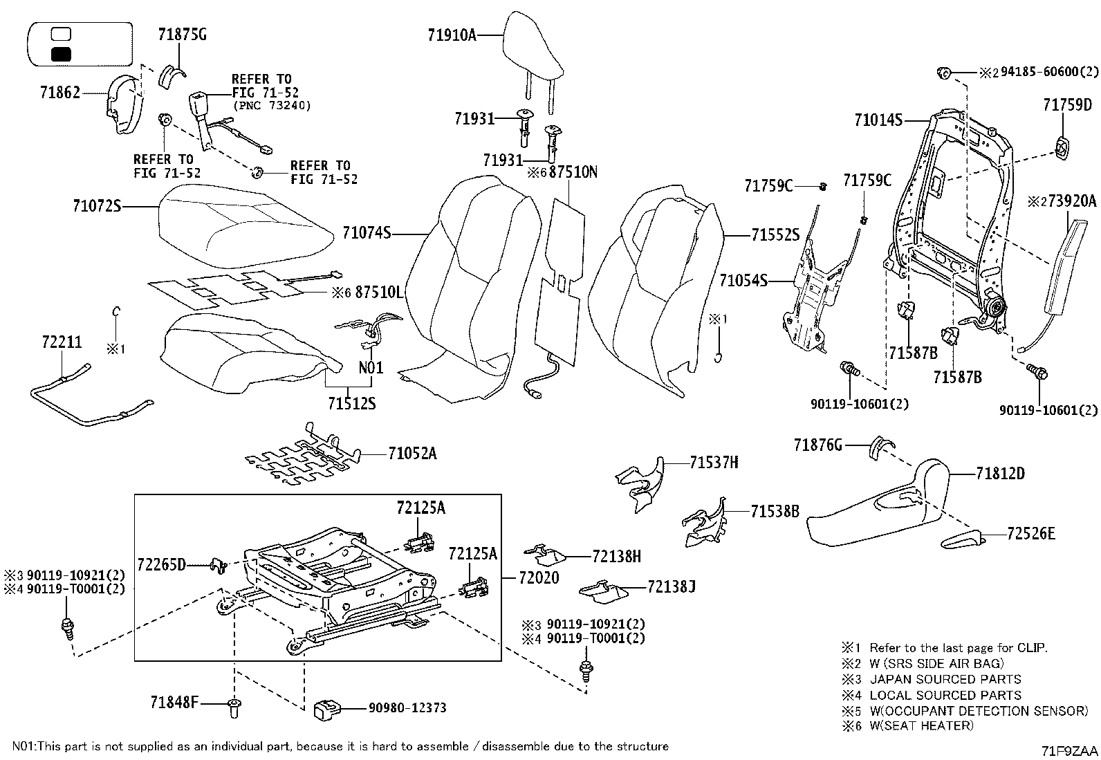 71502-0K830 PAD, FRONT SEAT CUSHION, LH (FOR SEPARATE TYPE) product image