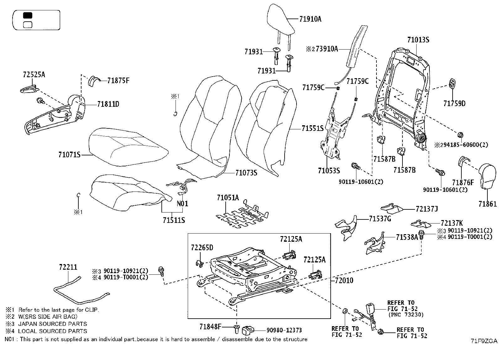 71502-0K830 PAD, FRONT SEAT CUSHION, LH (FOR SEPARATE TYPE) product image