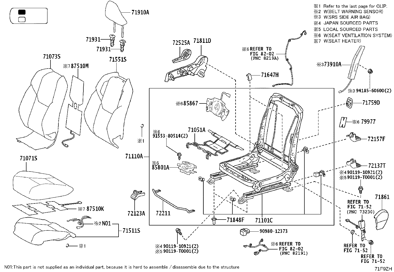 71502-0K830 PAD, FRONT SEAT CUSHION, LH (FOR SEPARATE TYPE) product image