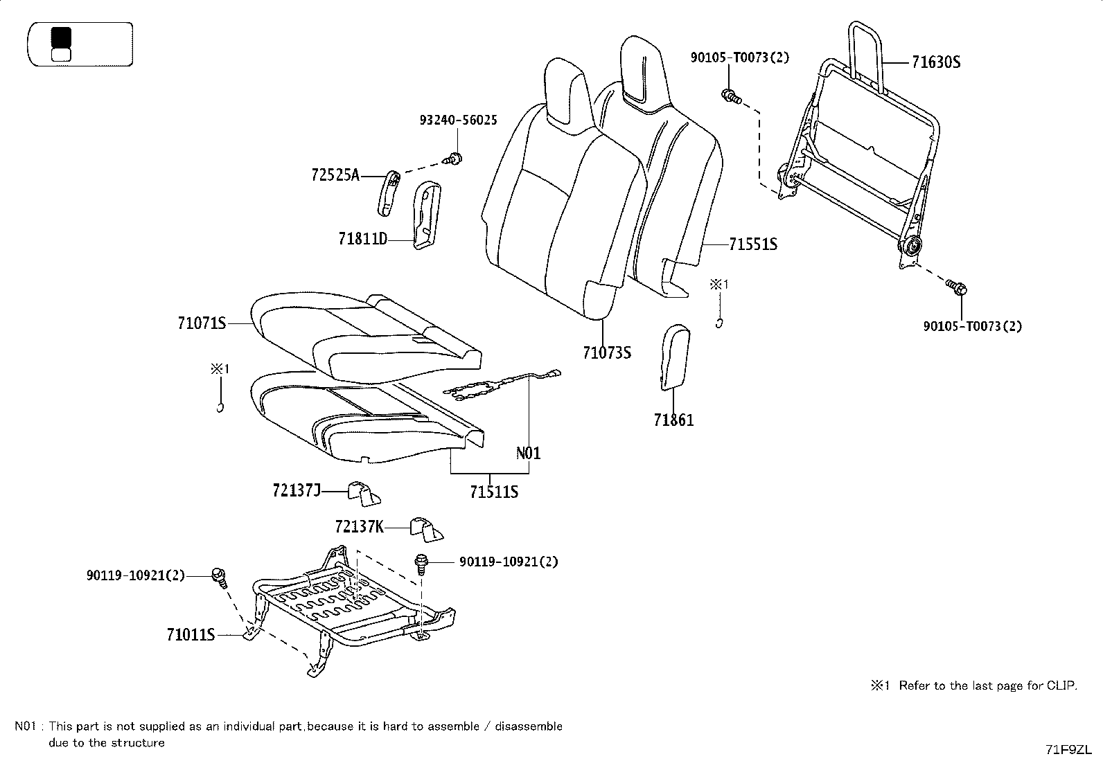71502-0K830 PAD, FRONT SEAT CUSHION, LH (FOR SEPARATE TYPE) product image